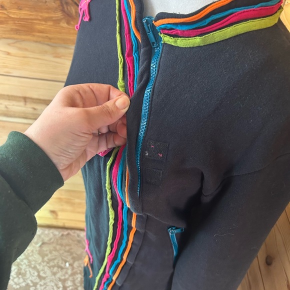 Vintage Black Boho Hippy Jacket Coat Festival Artsy Funky Asian Cotton Sz Large - Picture 5 of 14